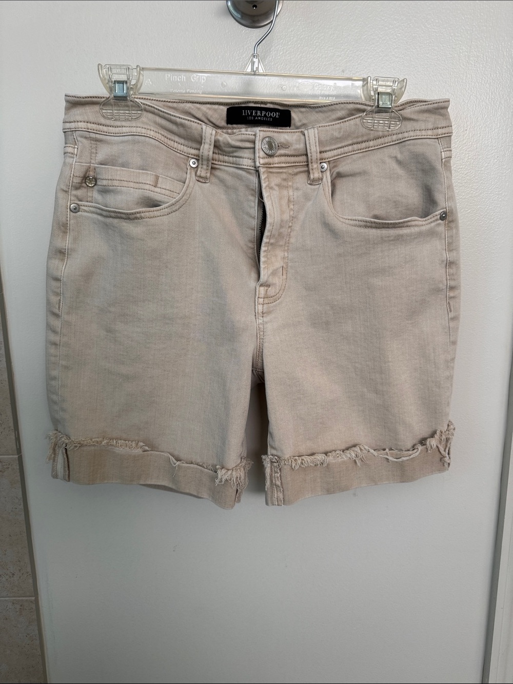 Women's Liverpool Taupe Frayed Hem Denim Shorts